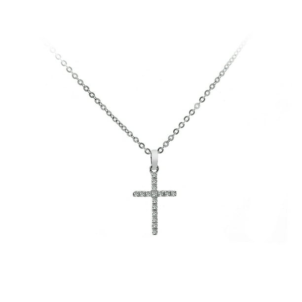 0.15 Ct Round cut Simulated Diamond Fashion Cross Pendant With 18 Chain 10K White Gold 